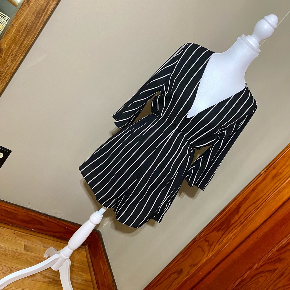 Black and White Striped Romper - S